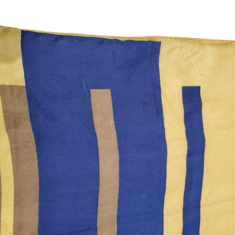 Vintage Geometric Stripe Silk Scarf Yellow Blue Brown Headband Accessory